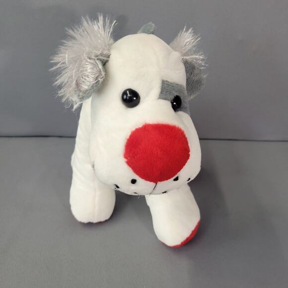 Puppy Dog Plush Toy White Gray Red Nose Soft Lovey by Oriental Trading Co. 8" - Picture 3 of 11